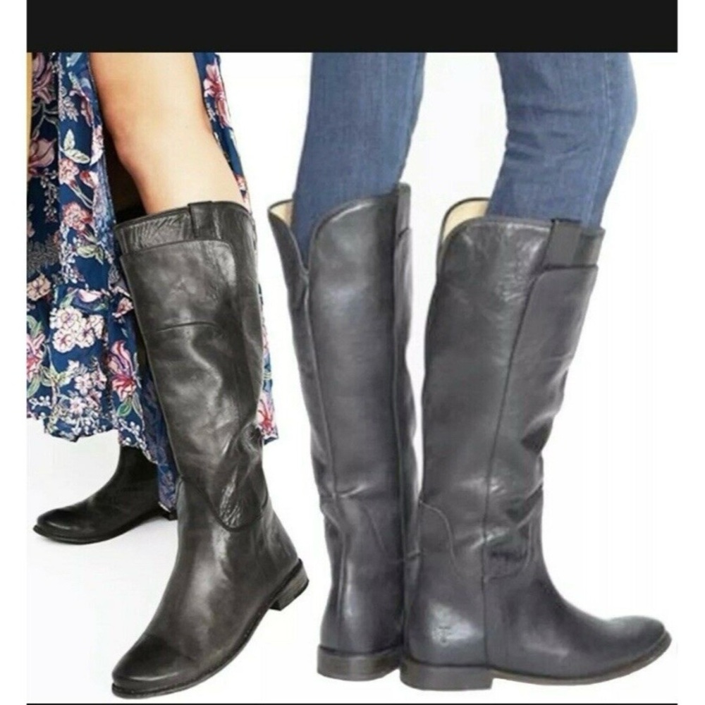 Frye 77535 black leather riding pull on low heel boot